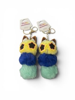TWO KAWAII PASTEL YELLOW MULTI PLUSH ANIMAL W/SUNGLASSES KEYCHAIN BAGCHARM
